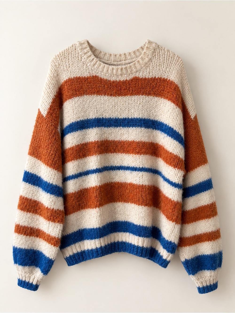 Together Striped Crewneck Sweater in Cream, Rust & Blue